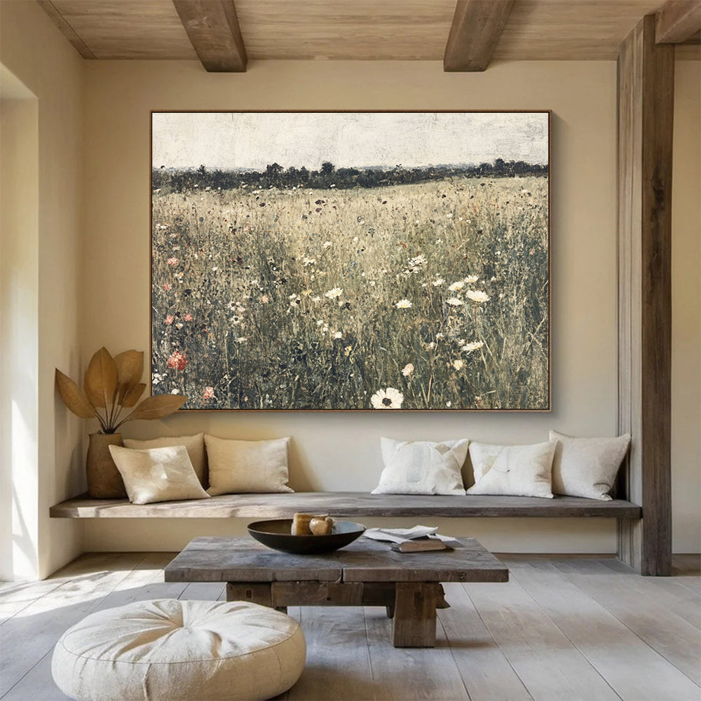 “Wildflower Meadow” - Earthy Tones, Pinks, Whites, Realistic Wildflower Field - Oil Painting HB1764