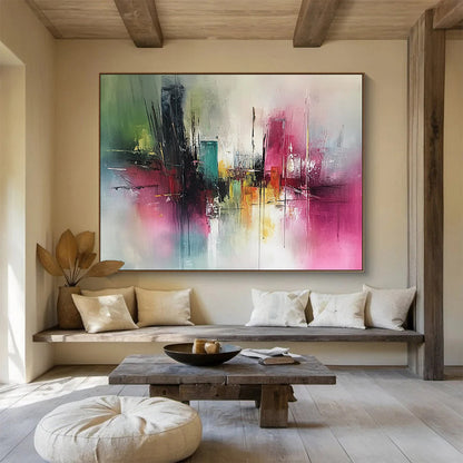 “Colorful Cityscape Abstract” - Vibrant Colors, City Forms - Painting On Canvas HB1410