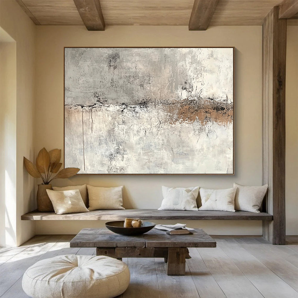 “Neutral Abstract Layers” - Gray, Beige, Abstract Minimalist Painting On Canvas HB1108