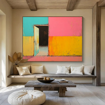 “Colorful Doorway” - A doorway in a brightly colored wall, Abstract Architectural Painting On Canvas HB0553