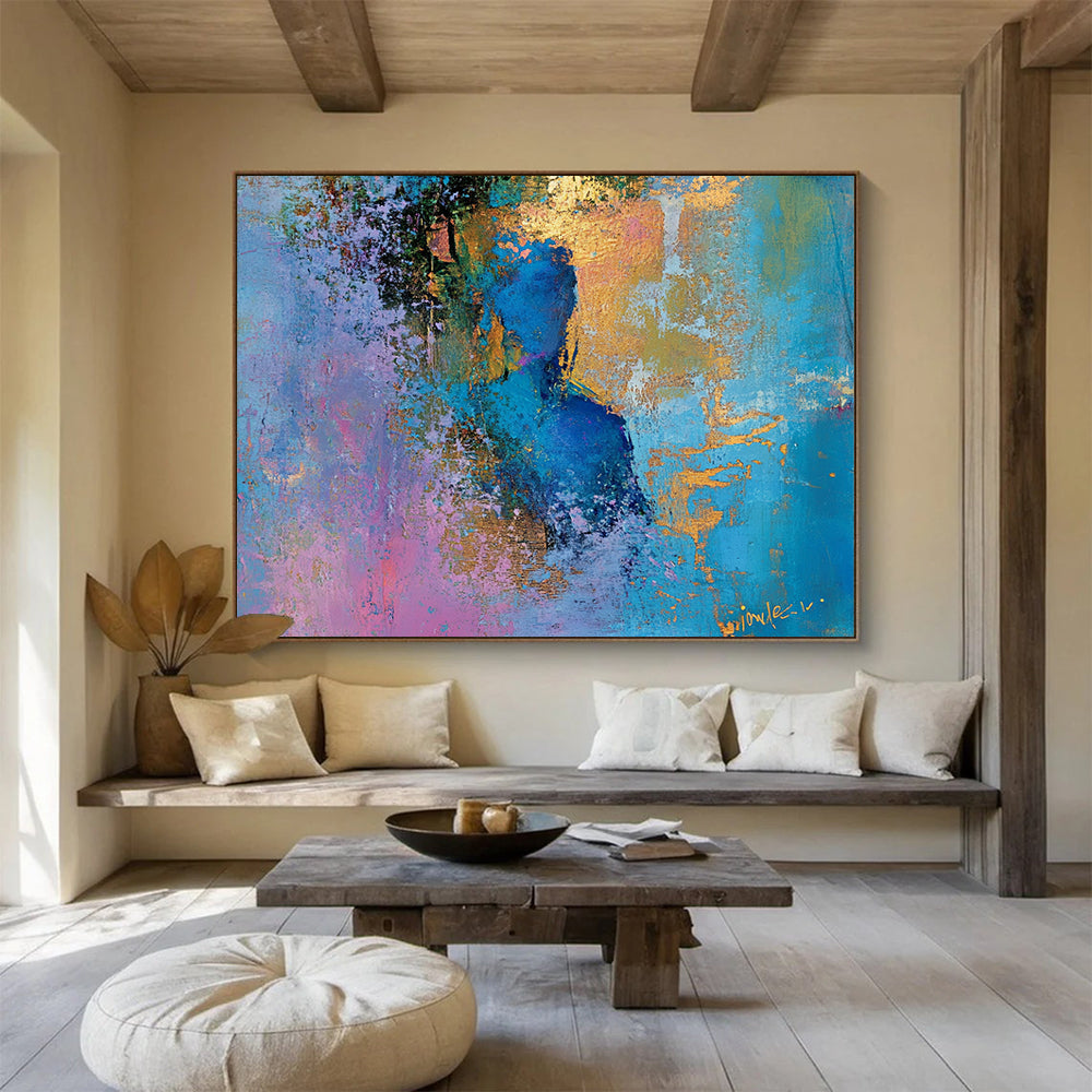 “Ethereal Blue Figure” - Blue, Purple, Gold, Abstract Portrait Painting On Canvas HB0999
