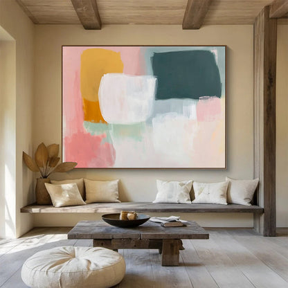 “Pastel Color Blocks” - Pink, yellow, green, white, Soft Abstract Painting HB0619