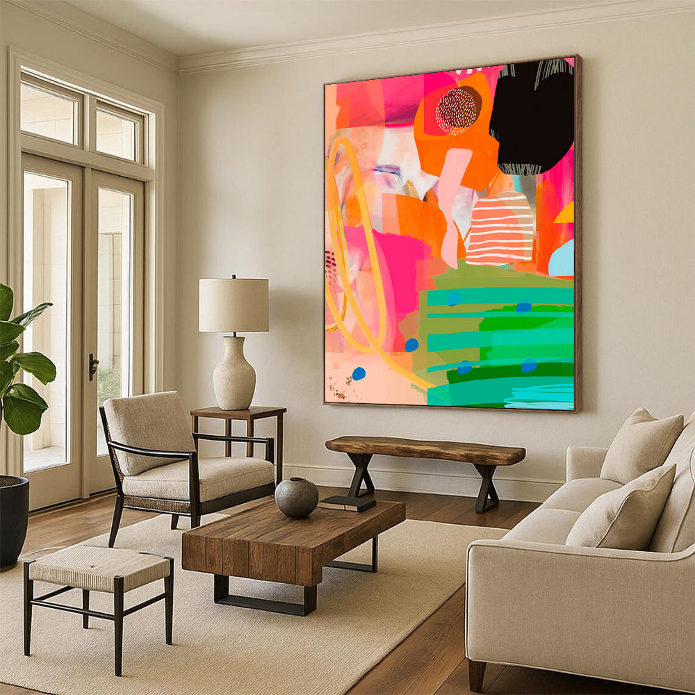 Dynamic & Energetic Hand-Painted Custom Abstract Painting for Bar & Hotel LargeART2010