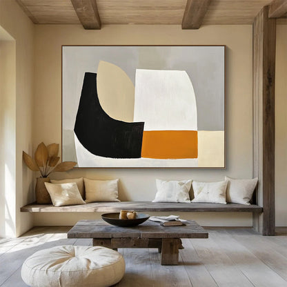 “Neutral Geometric Simplicity” - Gray, Beige, Black, Abstract Shapes - Minimalist Acrylic Painting HB1493