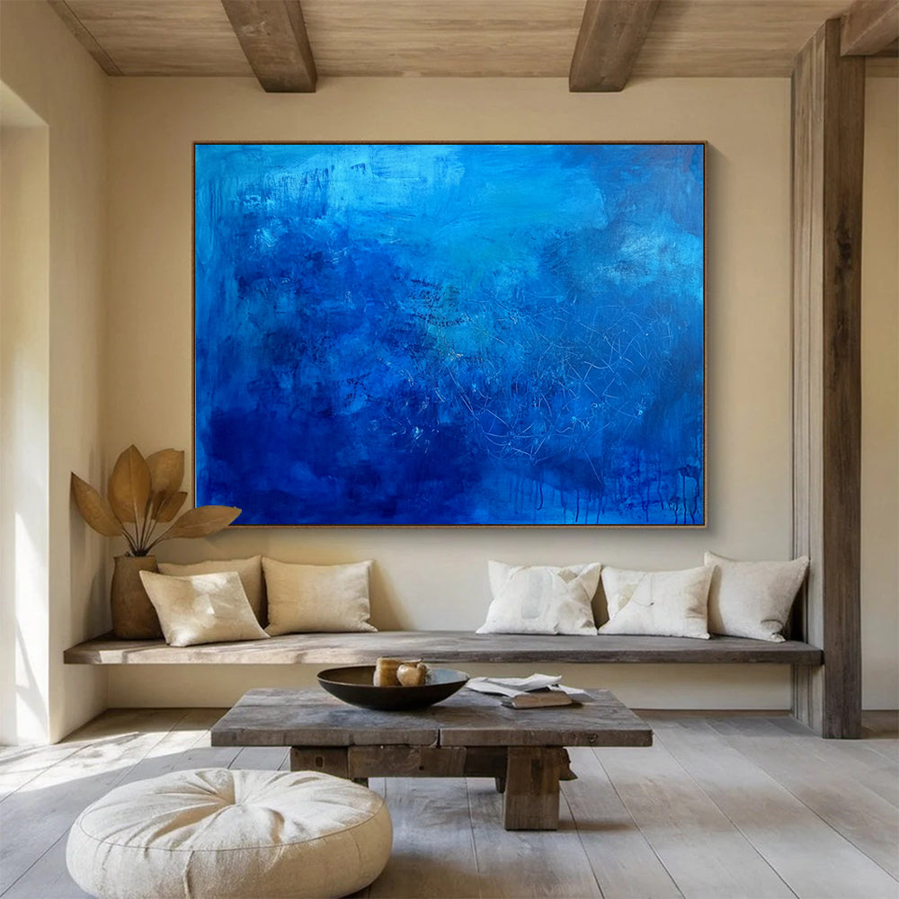 “Deep Blue Textured Abstraction” - Blue, White, Textured Swirls Painting On Canvas HB0814