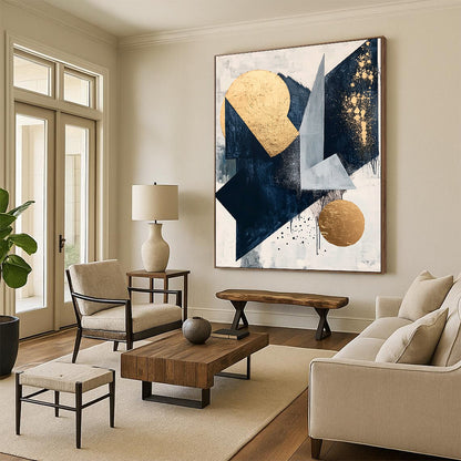 Geometric Shapes with Gold Accents "Elegant Geometry" Painting On Canvas HB292