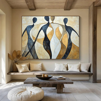 “Abstract Figures” - Black, white, beige, Abstract Figurative Painting HB0637