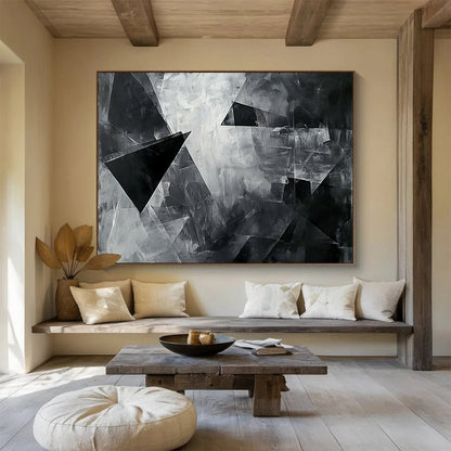 “Black - White Geometric Shapes” - Black, White with Angular Forms - Abstract Acrylic HB1359