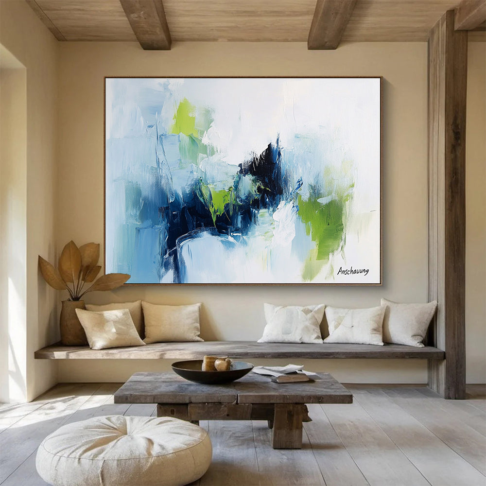 “Blue - Green Abstract” - Blue, green, white, Abstract Expressionist Painting HB0626