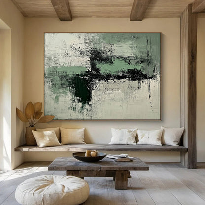 “Green and Gray Abstract Textures” - Green, gray, white, black; Textured abstract with green and gray; Acrylic Painting On Canvas HB1250