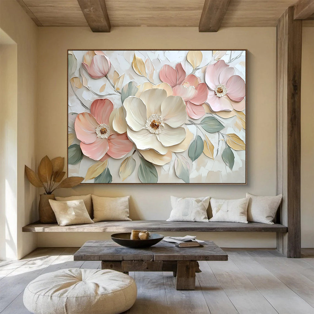 Pastel Floral 3D Bouquet - Soft - Colored Textured Flower Painting On Canvas HB0428