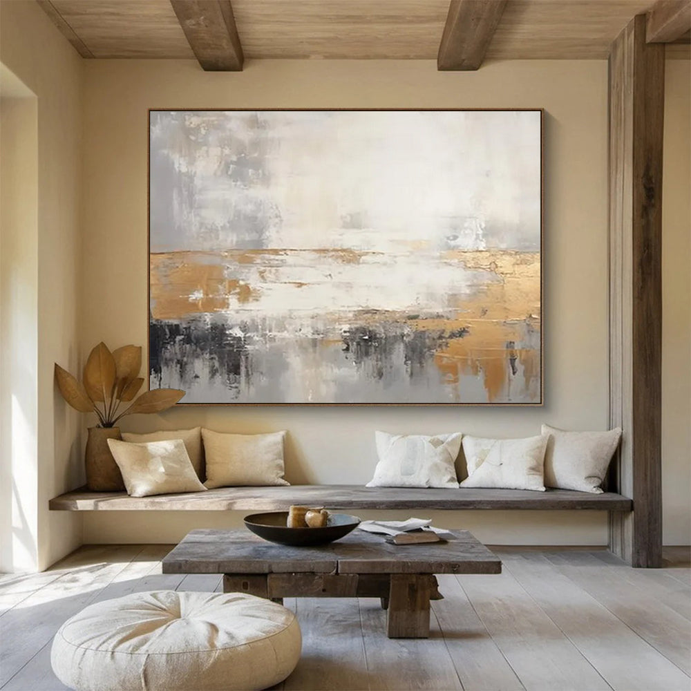 Gold - Gray Abstract Horizon - Luxe Bedroom Art DLZ108