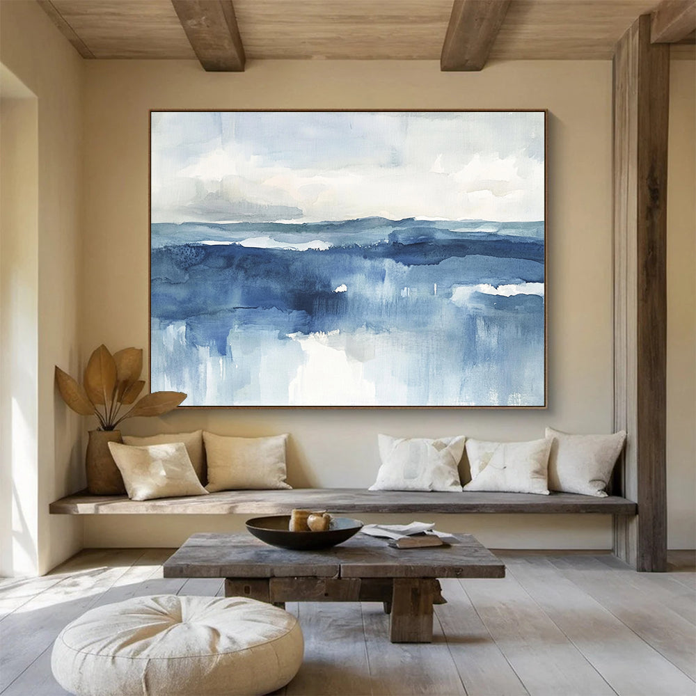 “Abstract Sea Watercolor” - Blue, White, Gray - Abstract Coastal Watercolor - Watercolor Painting HB1334