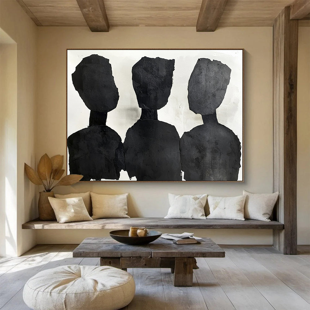 “Silhouette Trio” - Blacks, Whites, Minimalist Silhouette Figures - Collage Art HB1759
