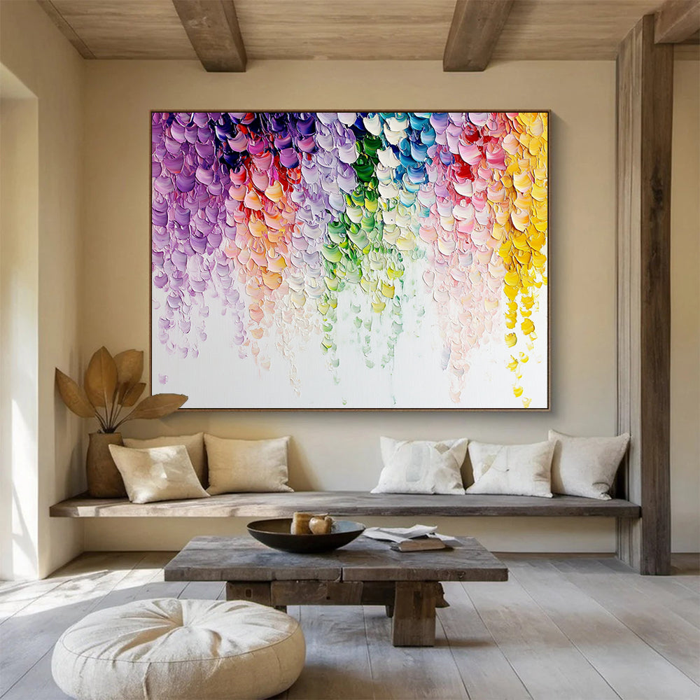 “Rainbow - Colored Textured Crescents” - Rainbow hues; Textured crescent shapes in a rainbow of colors; Impasto Acrylic Painting On Canvas HB1202