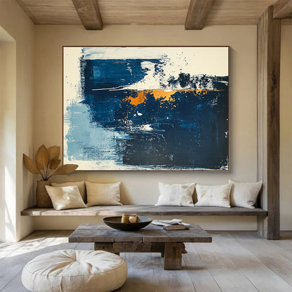 “Blue - White - Gold Abstract Splashes” - Blue, White, Gold, Abstract splashes - Acrylic Painting HB1792