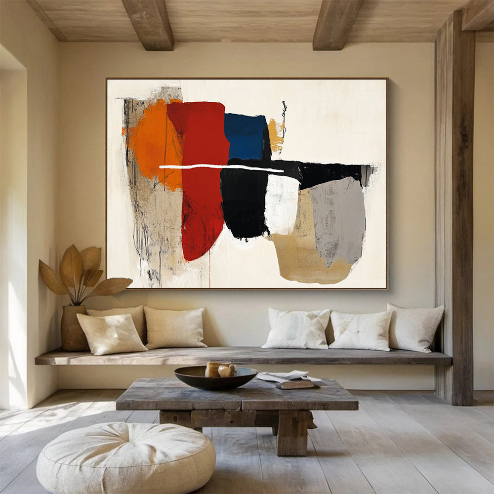 “Color - Blocked Abstraction” - Red, Blue, Orange, Geometric Shapes - Abstract Acrylic Painting HB1516