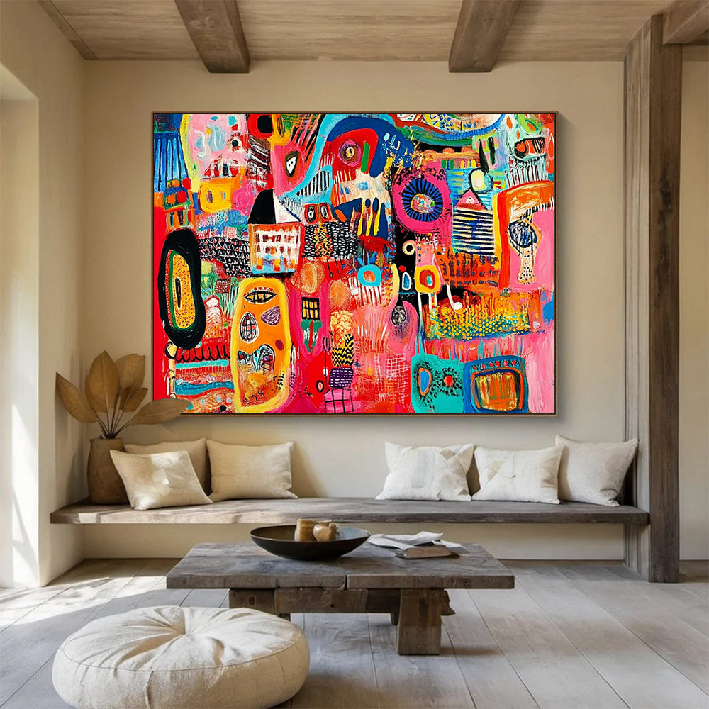 “Lively Color Fusion” - Multicolor, Abstract Forms Painting On Canvas HB0743