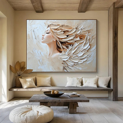 “Angelic Textured Portrait” - Soft Tones, Angelic Figure, Impasto Portrait Painting On Canvas HB0997