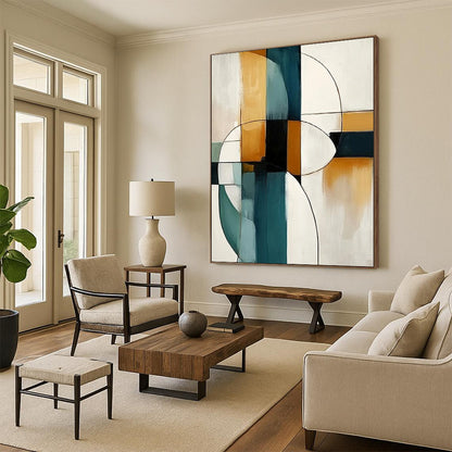 Contemporary large hand-painted abstract artwork featuring vibrant colors and dynamic shapes, perfect for modern spaces and artistic expression. DLZ1773