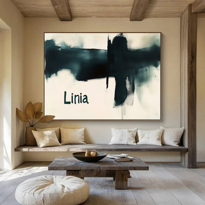 “Black Abstract ‘Linia’” - Black, white, Minimalist Abstract Painting HB0632