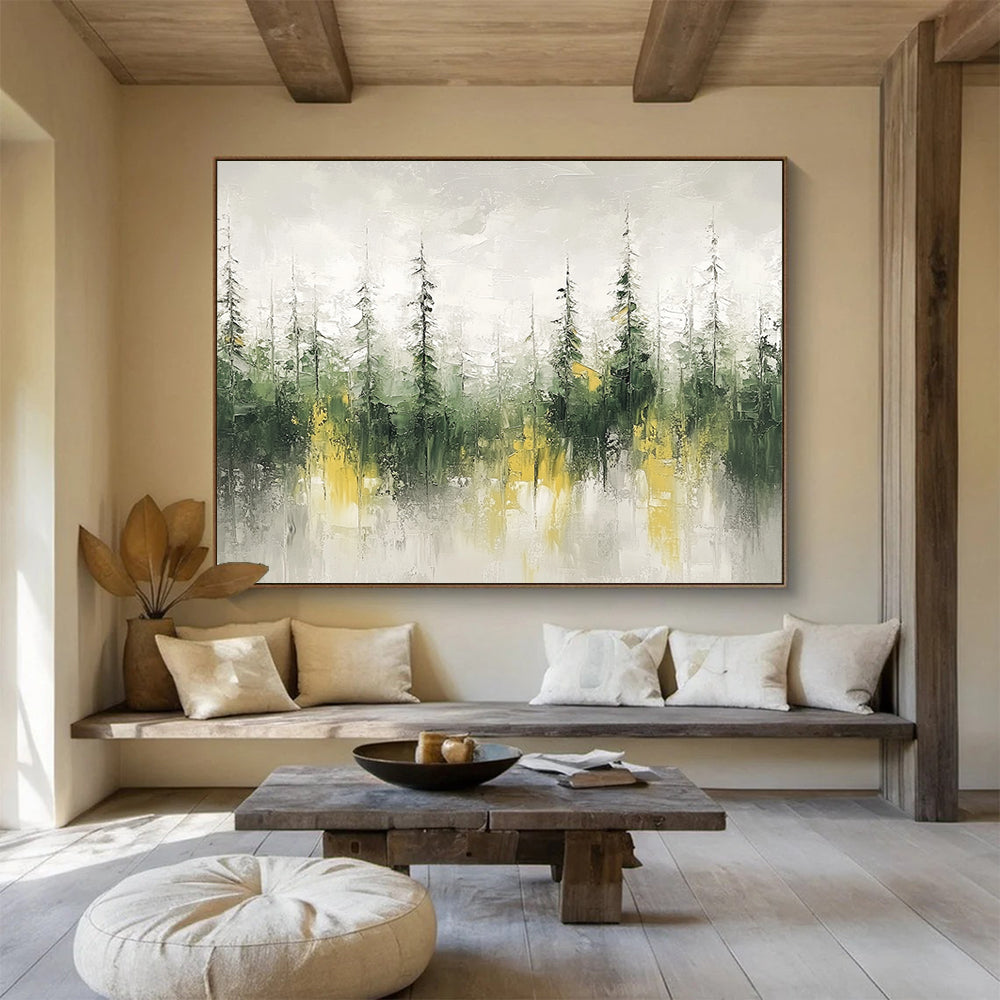 Green and Yellow Abstract Forest Reflection - “Enchanted Forest” Painting On Canvas HB1461