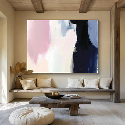 Soft Pink and Blue with Dark Silhouette - Minimalist Abstract Painting On Canvas HB0499