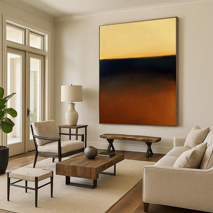 Contemporary abstract art featuring a stunning amber and navy gradient reflecting the golden hour inspired by Mark Rothko's style. DLZ1356