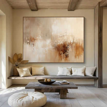 “Beige Brown Abstract Textures” - Beige, Brown, Gray, Textured Forms - Painting On Canvas HB1426