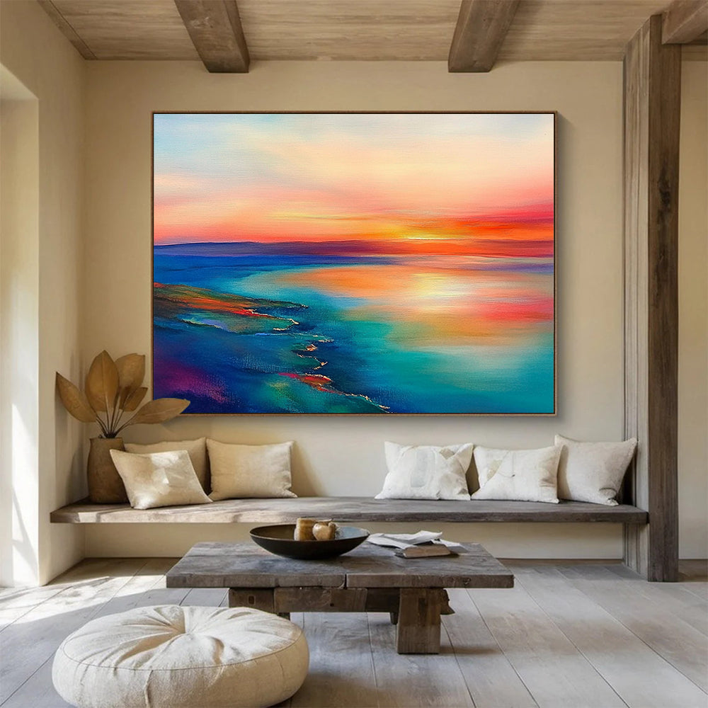 Abstract Coastal Sunset - Color - Field Landscape Oil Painting On Canvas HB0478