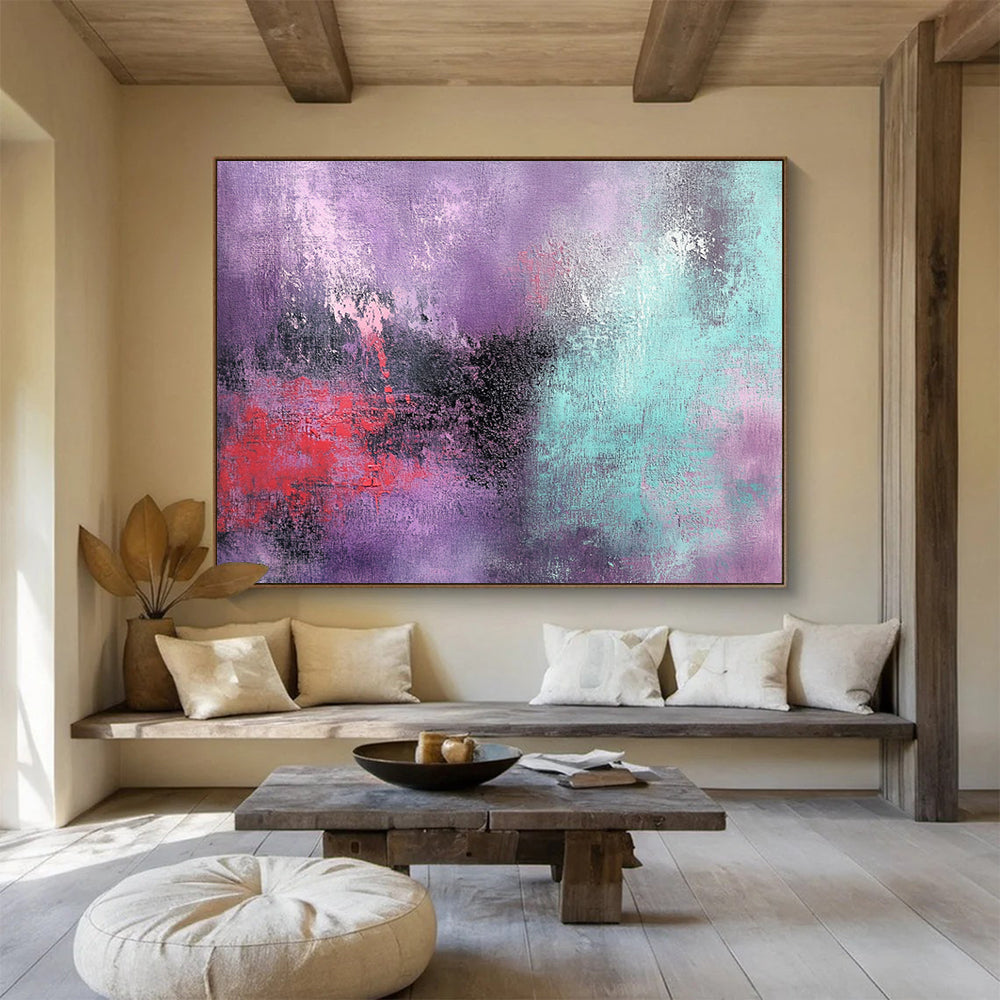 “Purple - Teal Abstract Blend” - Purple, Teal, Red, Black with Blended Textures - Abstract Acrylic HB1363