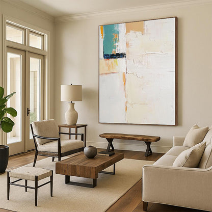Large contemporary hand-painted abstract art featuring vibrant colors and bold shapes, perfect for adding a modern touch to any space. DLZ1770
