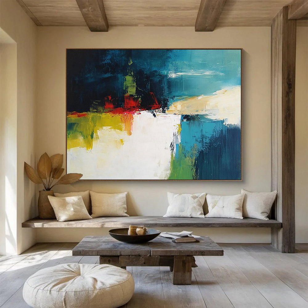 “Colorful Abstract City” - Blue, Green, Red, Abstract Urban Scene Painting On Canvas HB0952