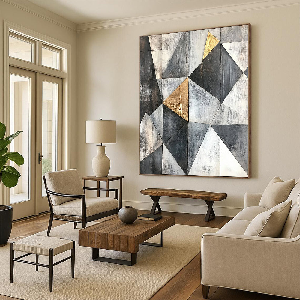 Black, White, Gold, Dynamic Cross "Gilded Crossroads" Abstract Expressionist Painting On Canvas HB119