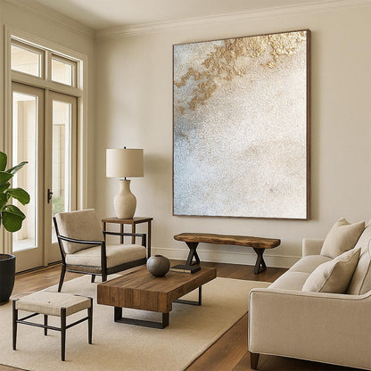 Beige, Gold, Textured Patches "Gilded Sandstone Textures" Abstract Minimalist Painting On Canvas HB172