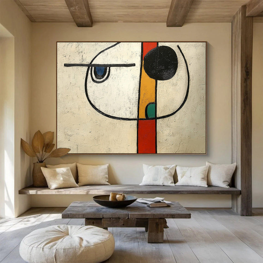 “Whimsical Abstract Face” - Black, White, Blue, Red, Yellow, Green - Playful Abstract Portrait - Acrylic Painting HB1313