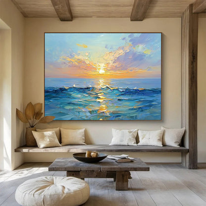 “Textured Sea Sunset” - Lush Oranges, Pinks, Purples, Blues, Impasto Ocean Sunset - Oil Painting HB1611