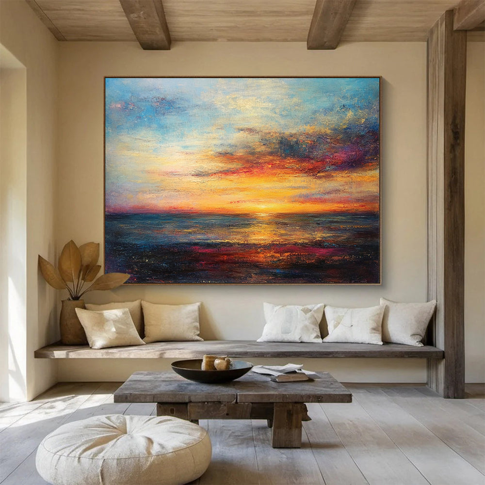 Colorful Sea Sunset - Romantic Landscape Oil Painting On Canvas HB0477