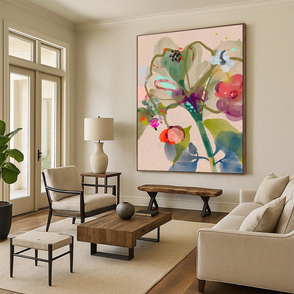 Large-Scale Hand-Painted Abstract Mural for Bedroom & Office LargeART1817