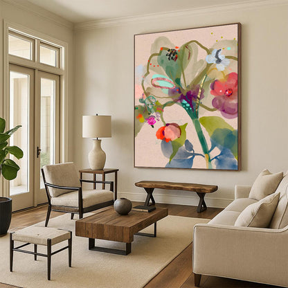 Large-Scale Hand-Painted Abstract Mural for Bedroom & Office LargeART1817