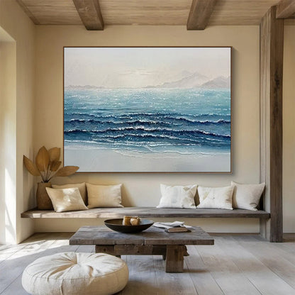 Sparkling Sea Wave Oil Painting - Coastal Bedroom or Office Art DLZ185