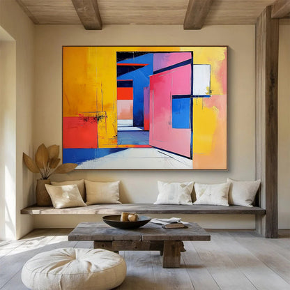 Vibrant Geometric Portal – Abstract Acrylic Architectural Space Painting HB1470