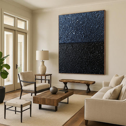 Contemporary abstract art featuring ultra-detailed asphalt textures in dark blue and gray, highlighting depth and contrast in a unique artistic expression. DLZ1201