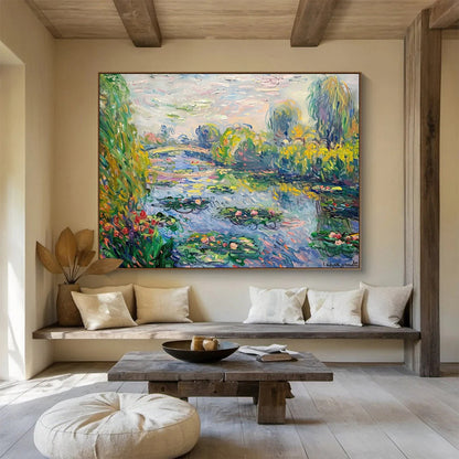 Monet - Style Water Lily Pond - Impressionist Living Room or Dining Room Art DLZ197