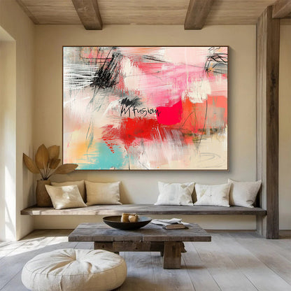 Colorful Abstract 'Mfusion' - Mixed - Media Expressive Painting On Canvas HB0472