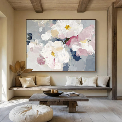 “Soft - Hued Floral Impasto” - Ethereal Abstract Painting On Canvas HB0522
