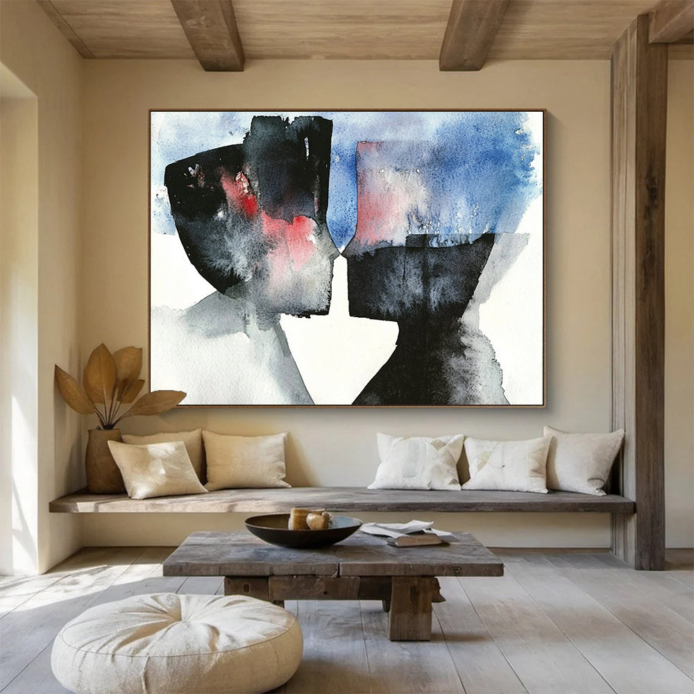 “Abstract Watercolor Faces” - Black, Gray, Red, Blue, Blended Facial Shapes - Abstract Watercolor HB1771