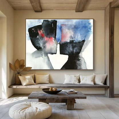 “Abstract Watercolor Faces” - Black, Gray, Red, Blue, Blended Facial Shapes - Abstract Watercolor HB1771
