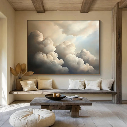 “Fluffy Clouds in Sky” - Whites, Greys, Browns, Sky Scene - Realistic Oil Painting HB1584
