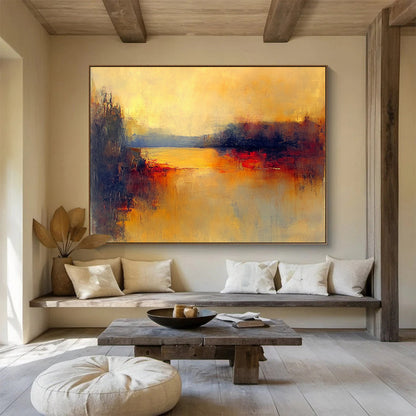 Warm Yellow and Orange Abstract Landscape - “Golden Dusk” Painting On Canvas HB1457